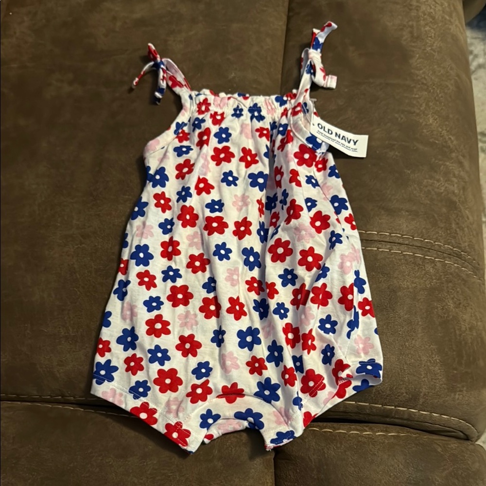 Old Navy Red and Blue Jumpsuit Floral Pattern